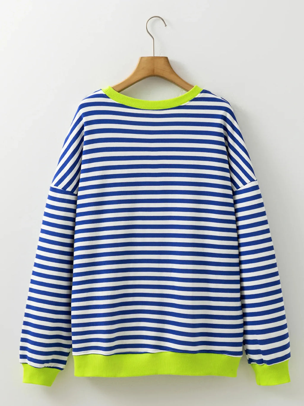 Striped Contrast Ribbed Trim Drop Shoulder Sweatshirt