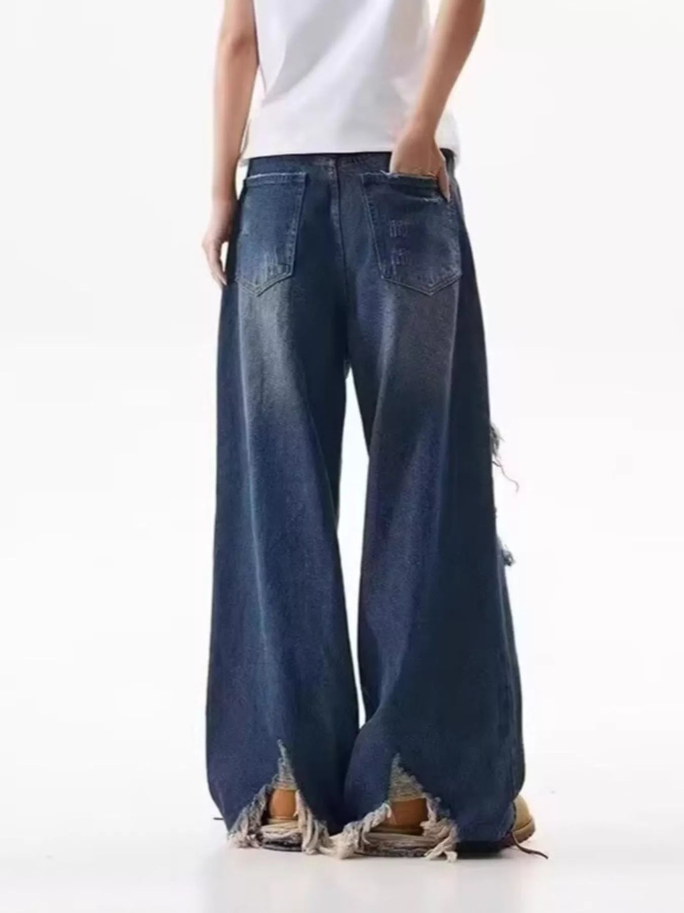 Men's Full Size Distressed Wide Leg Jeans Plus Size