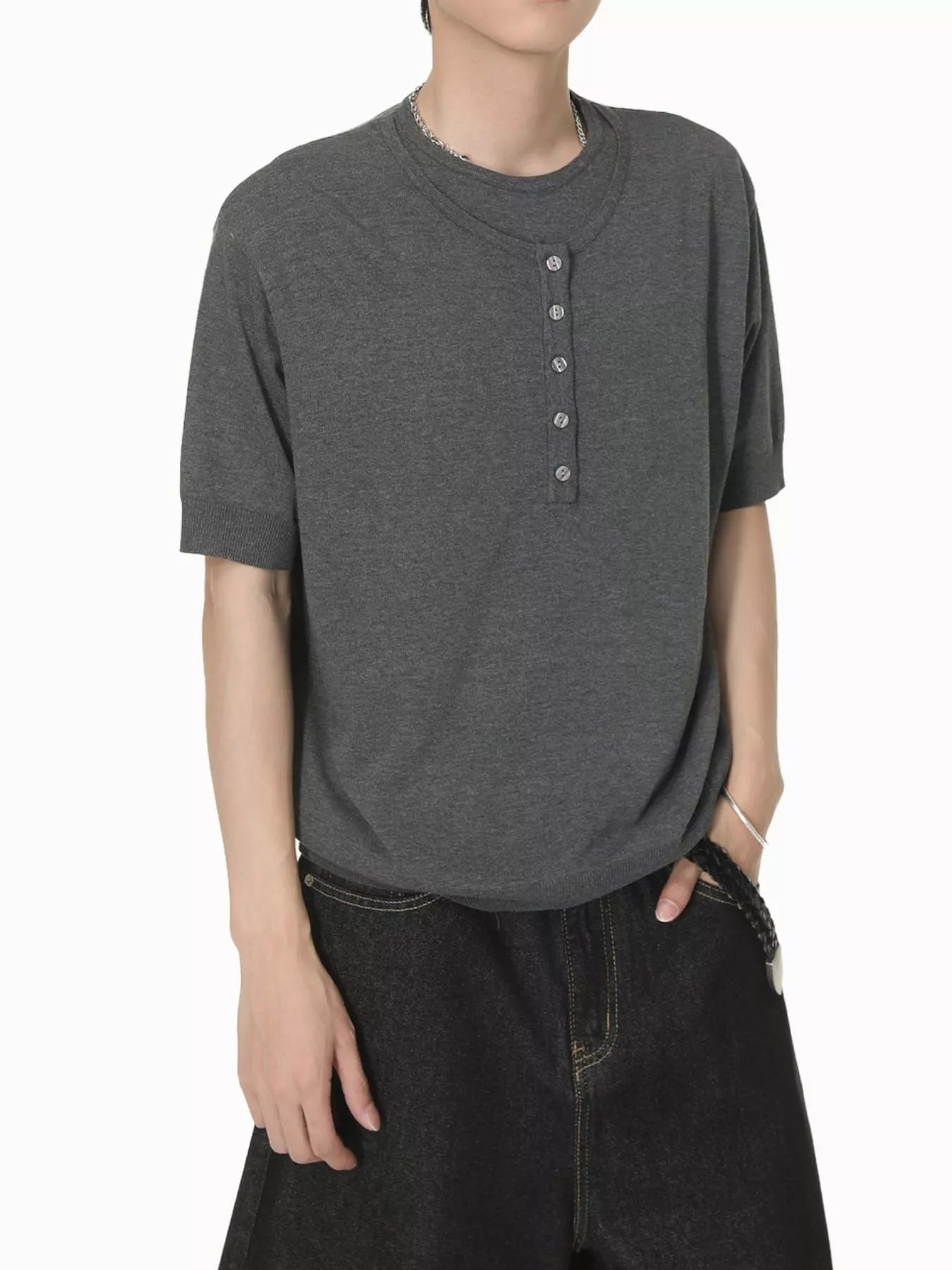 Men's Henley T-Shirt with Button Detail