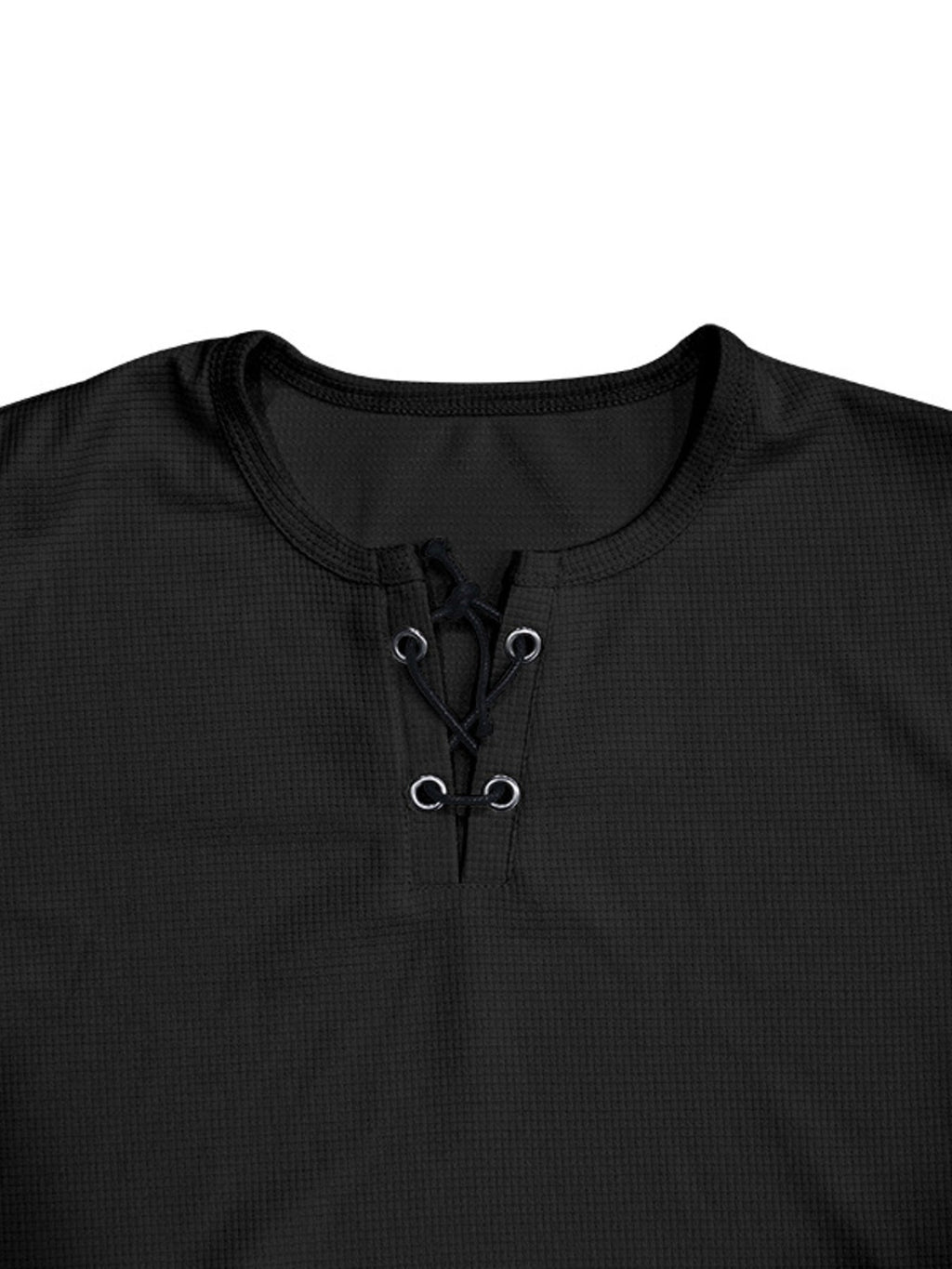 Men's Full Size Lace-Up Neck T-Shirt Plus Size