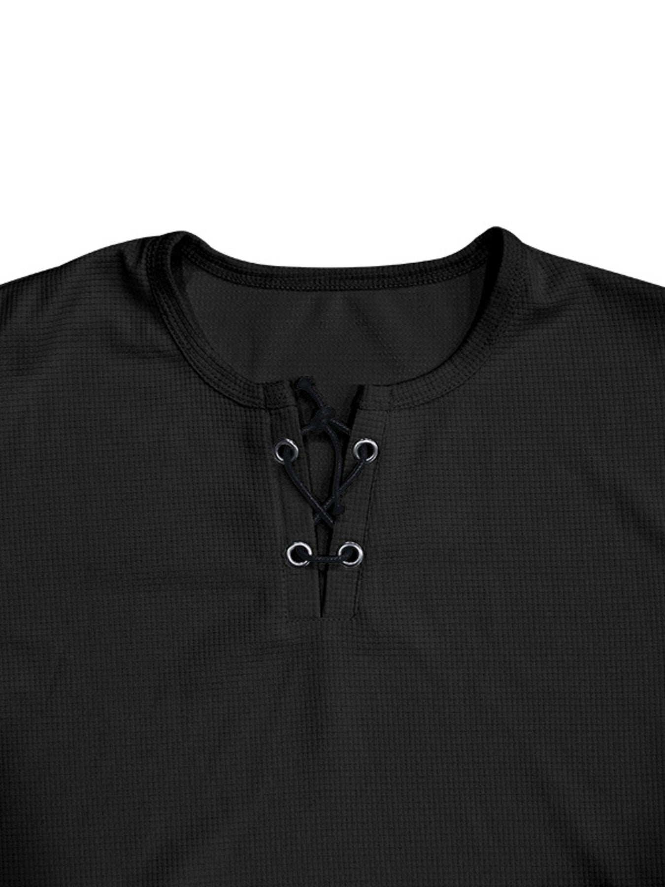 Men's Full Size Lace-Up Neck T-Shirt Plus Size