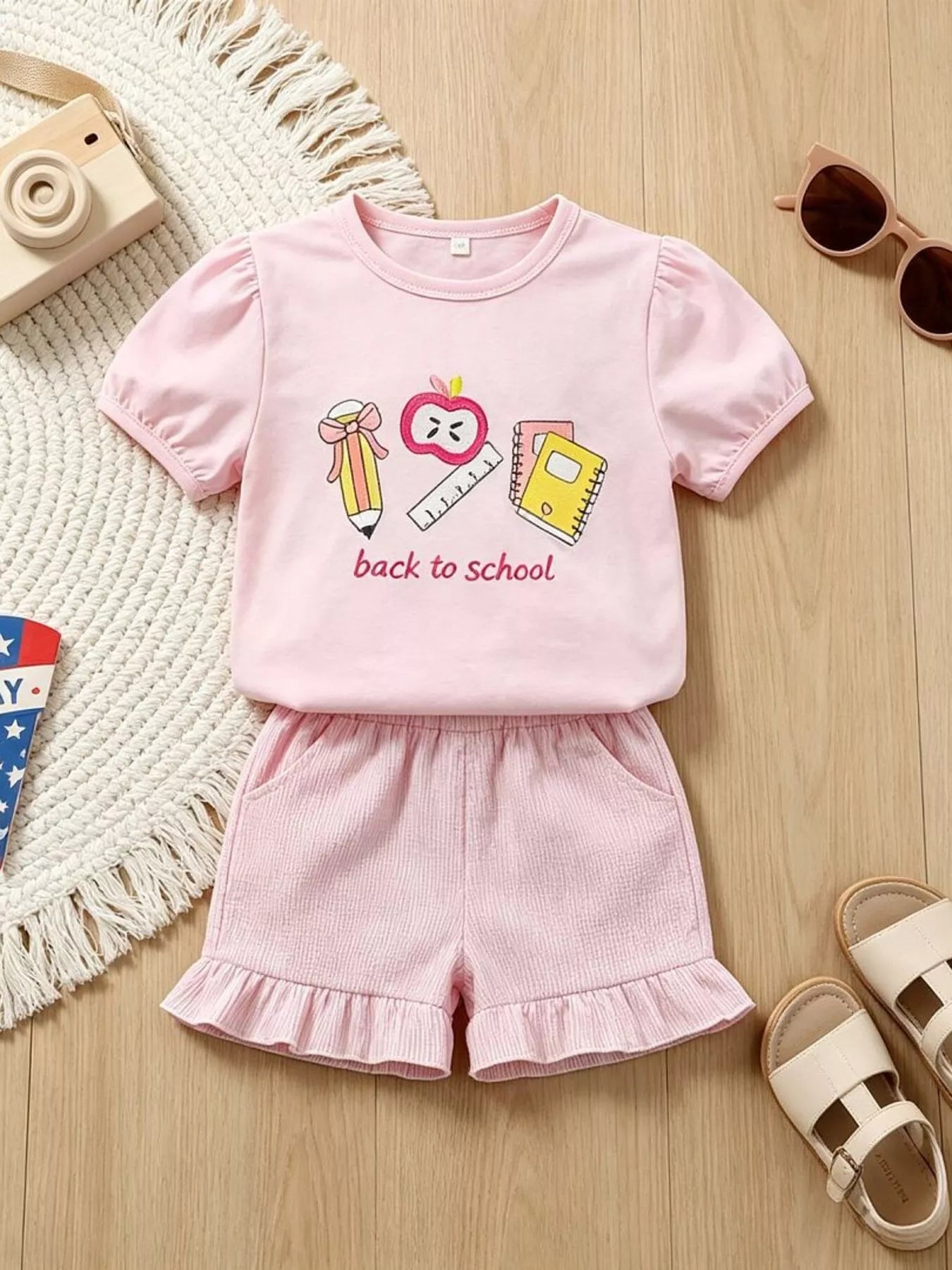 Children's Graphic Round Neck Tee and Shorts Set