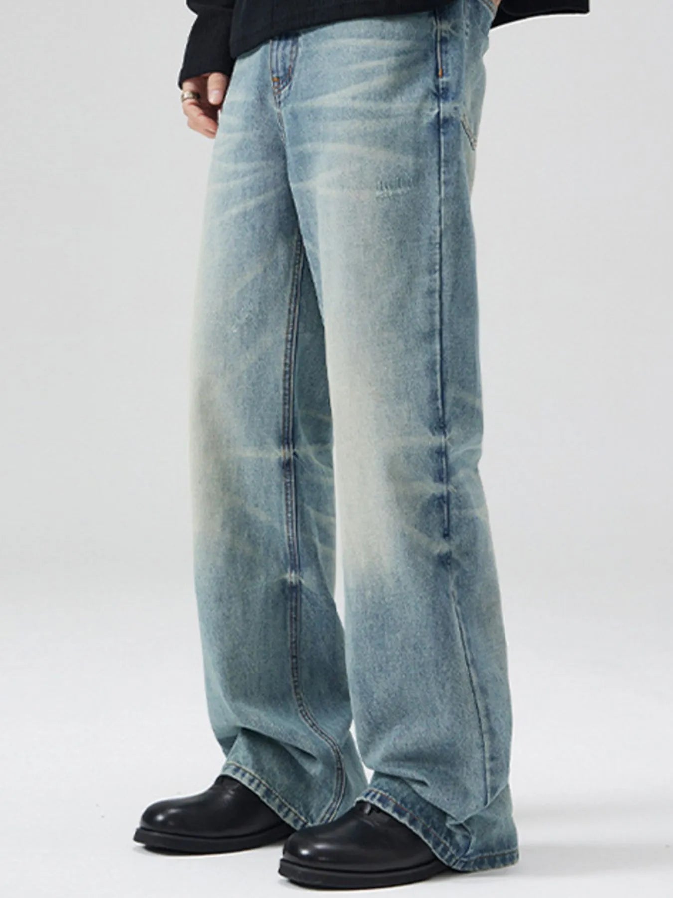 Men's Full Size Washed Cat Whiskers Bootcut Jeans Plus Size