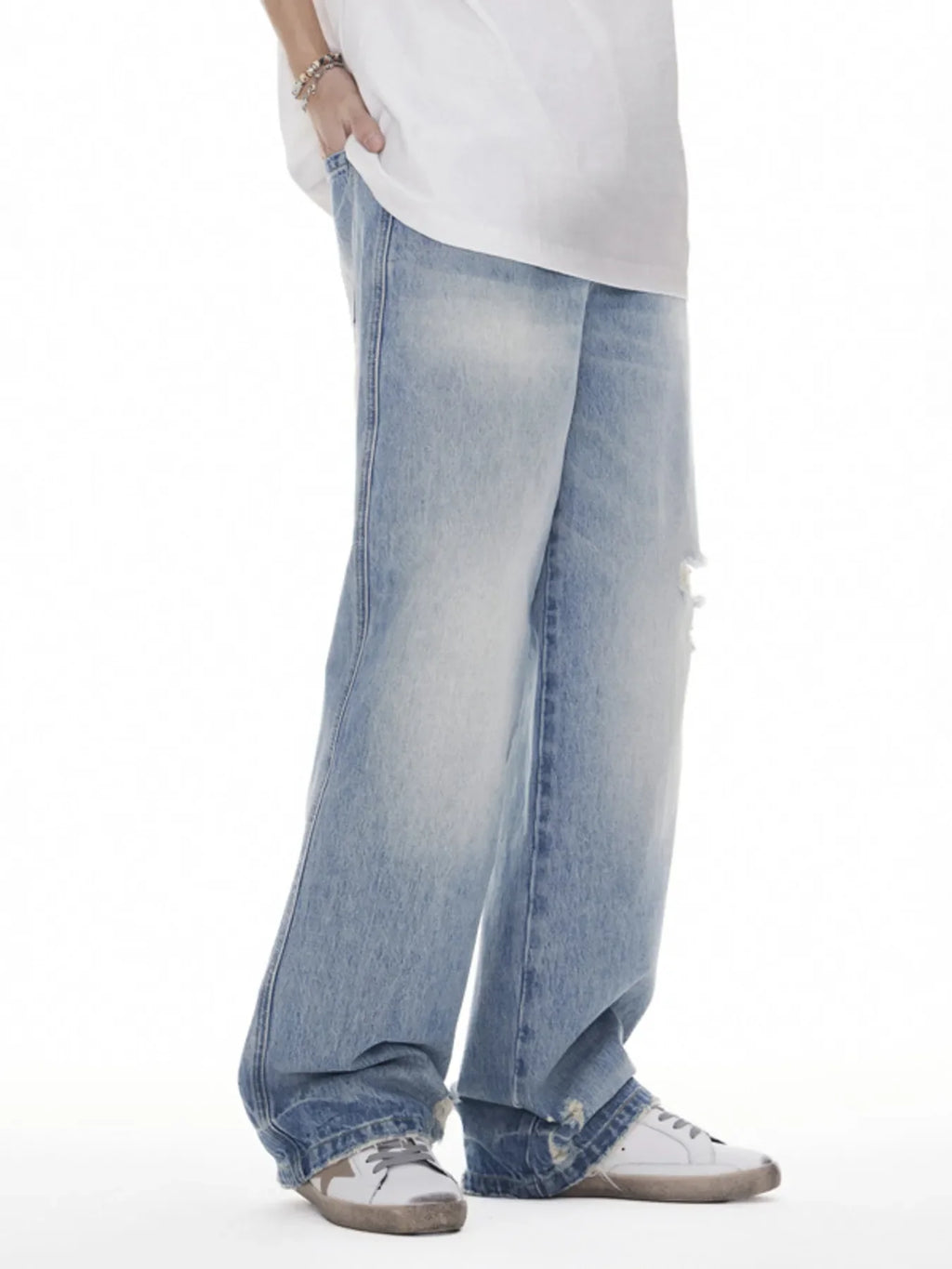 Men's Distressed Wide Leg Jeans