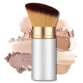 Retractable Kabuki Travel Makeup Brush, All-in-One | Ultra-soft dense bristles for powder, blush & foundation. Protective cap for mess-free travel (Color - White)