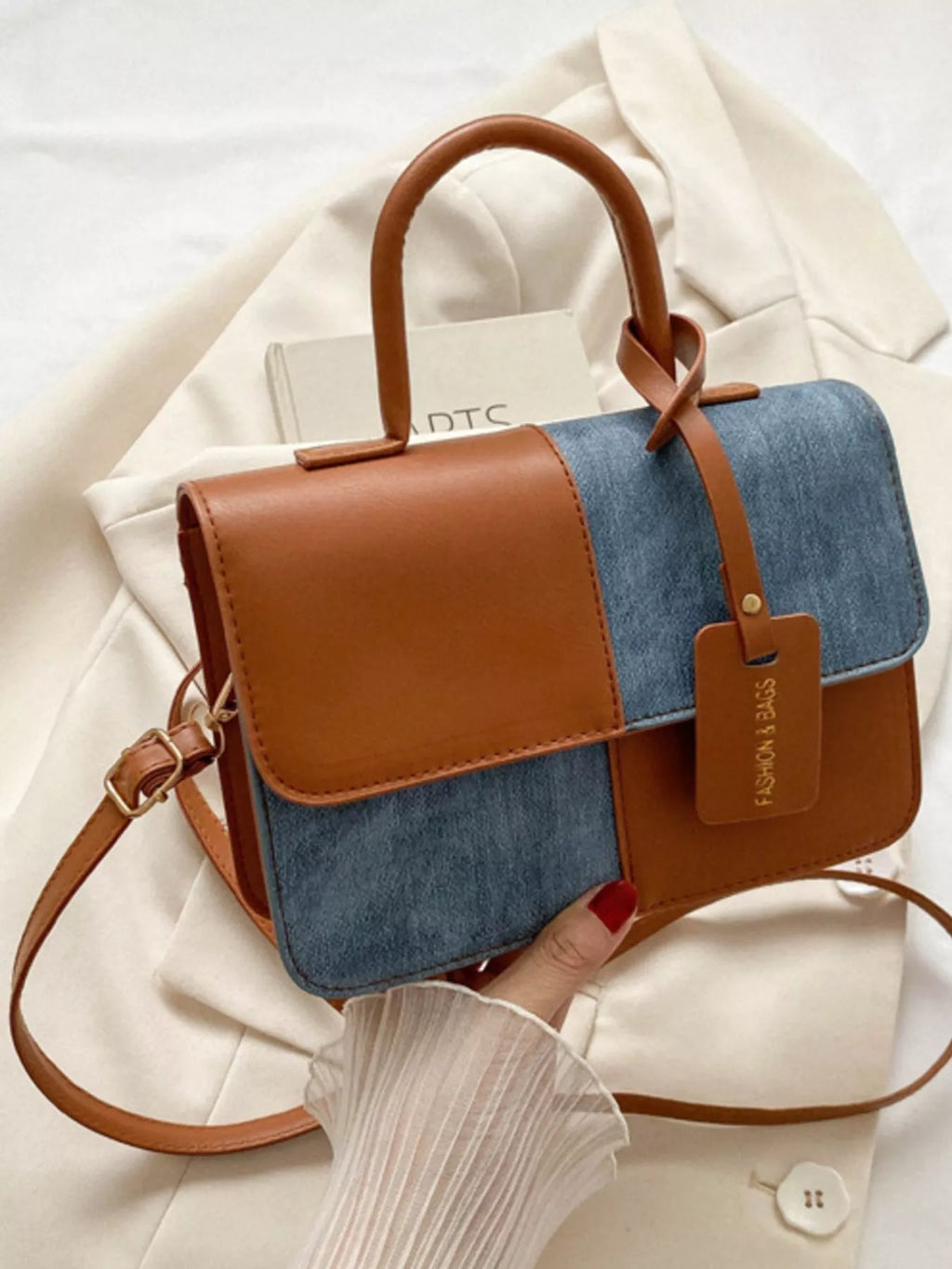 Two-Tone PU Leather Crossbody Bag