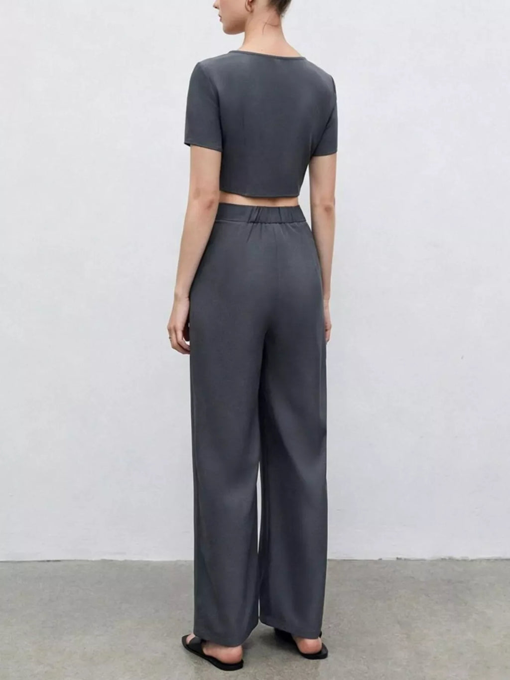 Square Neck Crop Top & Wide Leg Pants Set