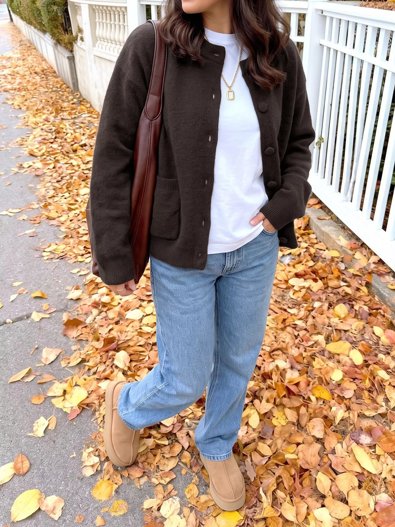 Crew Neck Button-Up Cardigan