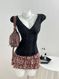 Lace V-Neck Cap Sleeve Blouse