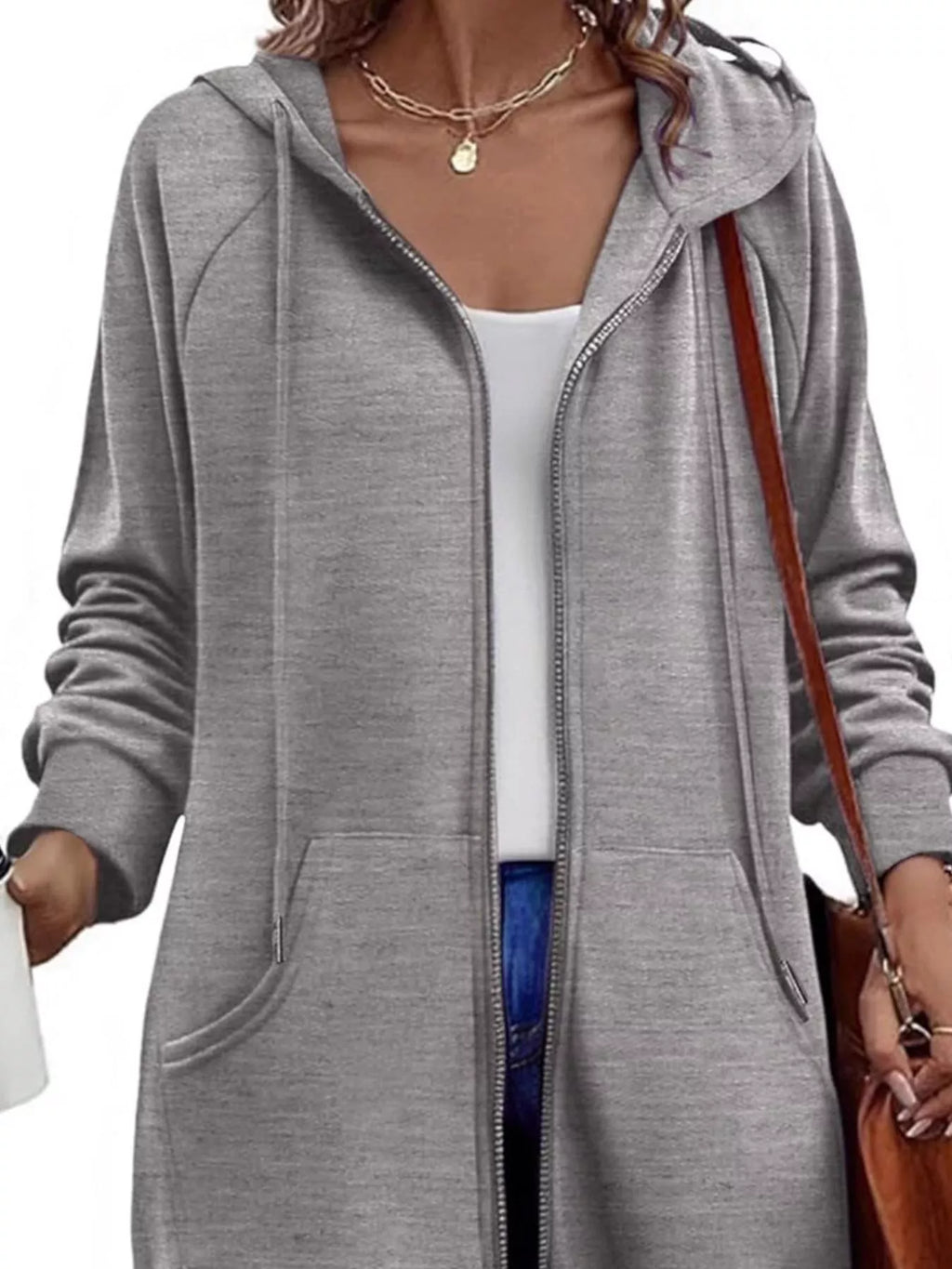 Casual Longline Zip-Up Hooded Outerwear