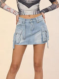 Washed Cargo Denim Skirt