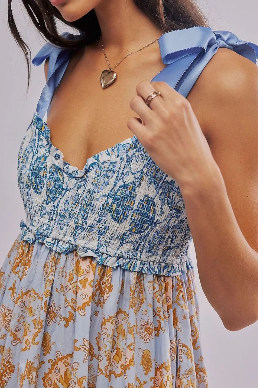 Floral Tiered Maxi Dress with Mixed Print Design