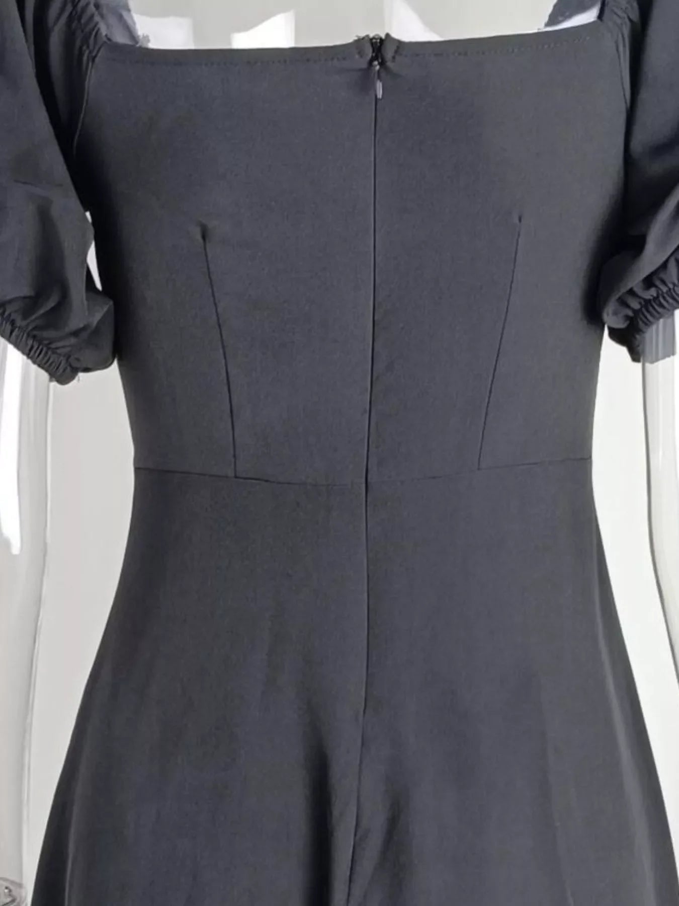 Puff Sleeve Tie Front Slit Midi Dress