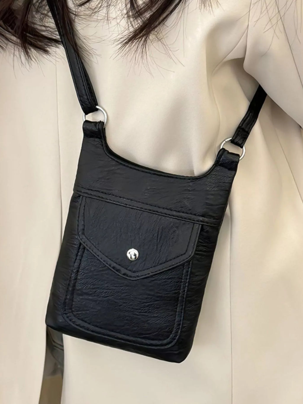 Adjustable Strap Leather Crossbody Bag