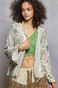 POL Open Front Floral Cardigan with Center Open Fringe