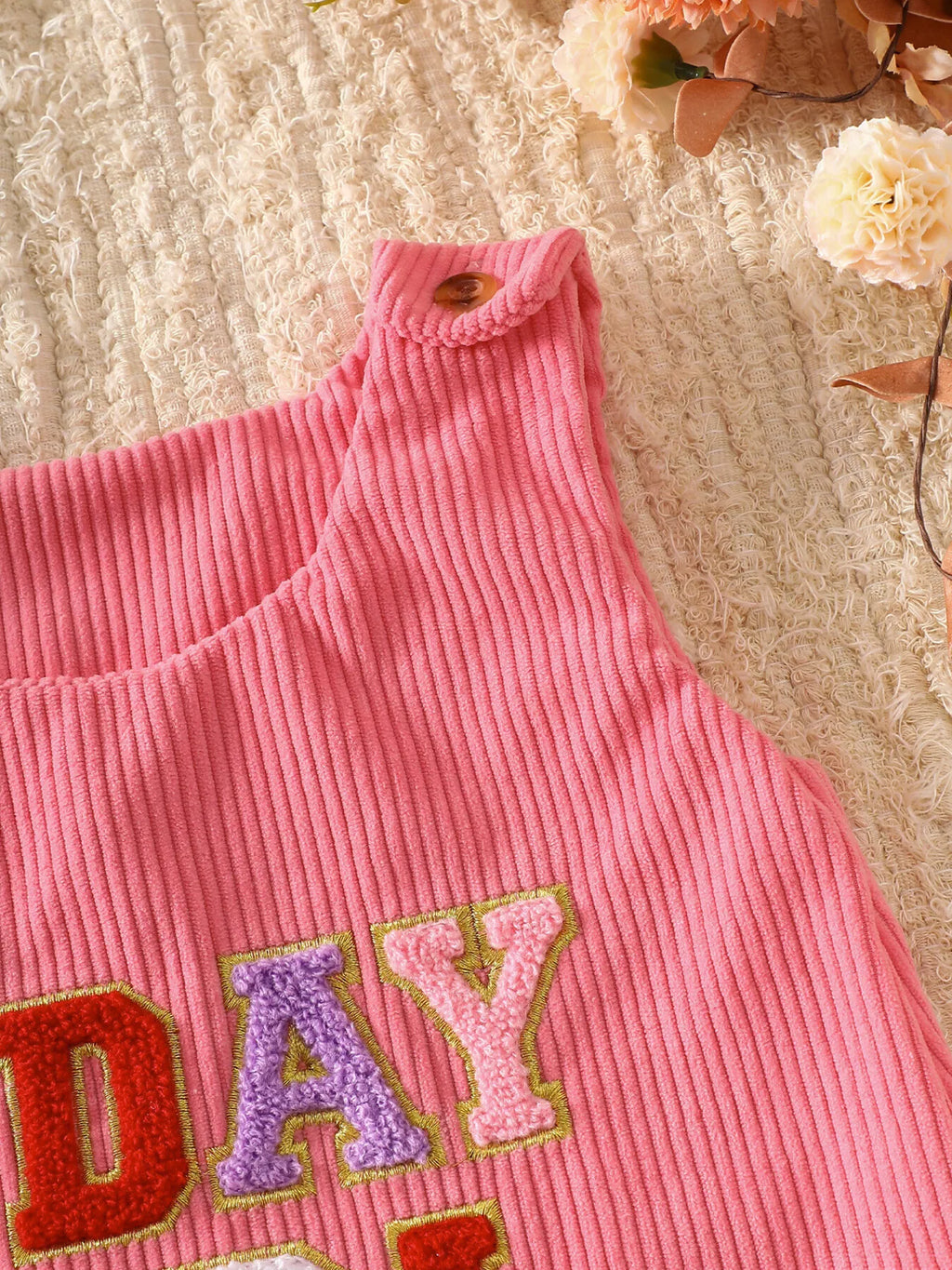 Children's Plaid Hem Corduroy Sleeveless Dress