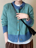 Color Block Button Up Cardigan