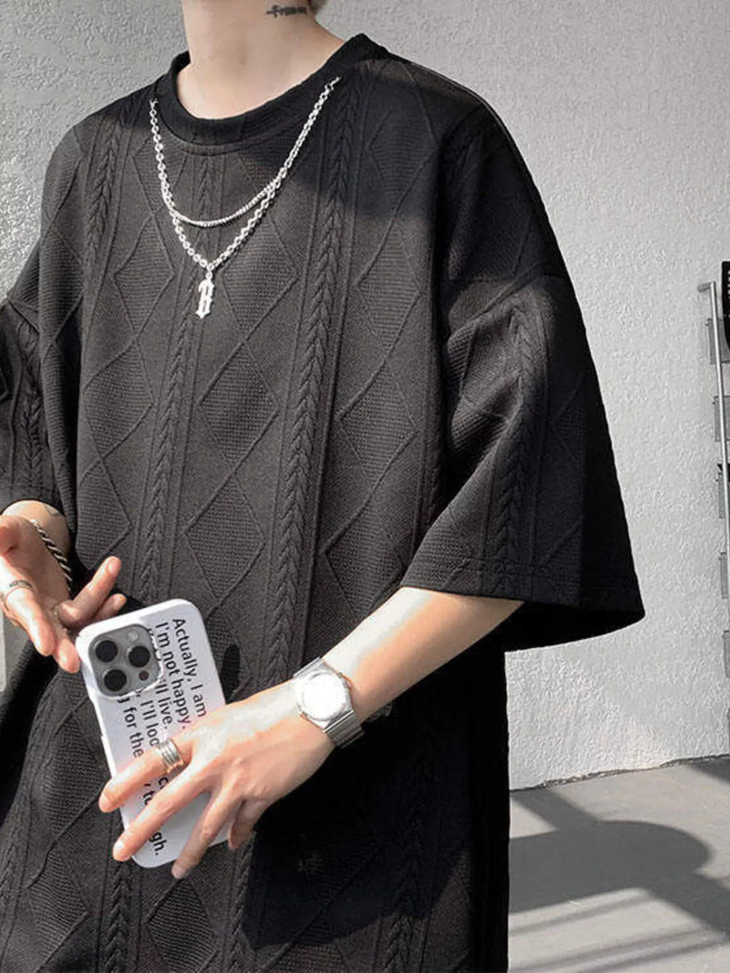 Men's Plus Size Textured Relaxed Fit Top and Shorts Set
