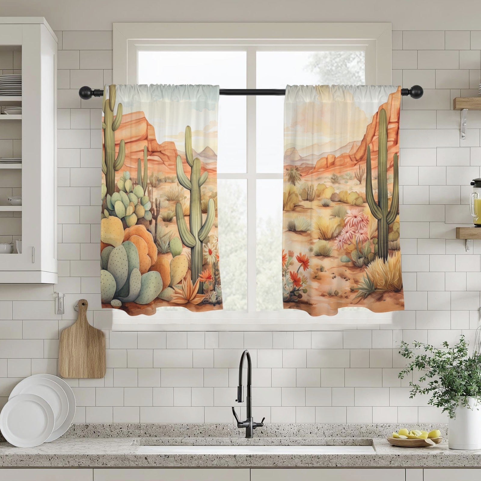 Baha Ranch Watercolor Desert Curtains 28"x40" (2-Piece) Made in America