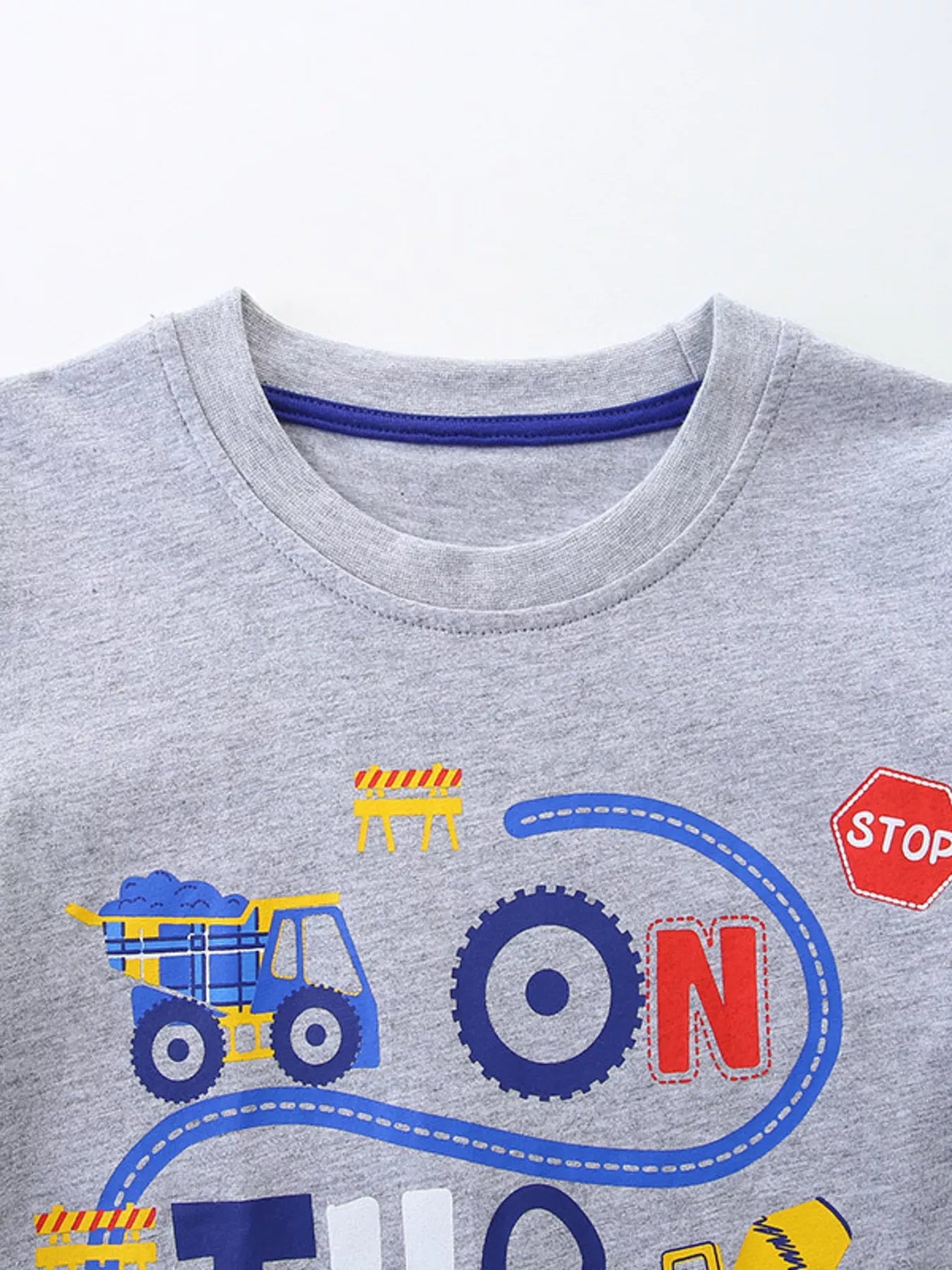 Children's Construction Truck & Traffic Sign Graphic T-Shirt and Plaid Shorts Set