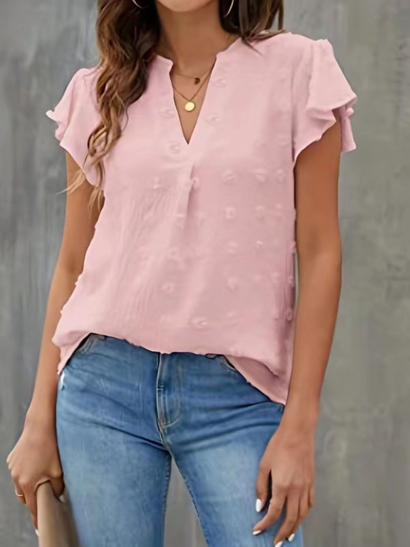 Swiss Dot Ruffled Sleeve Blouse
