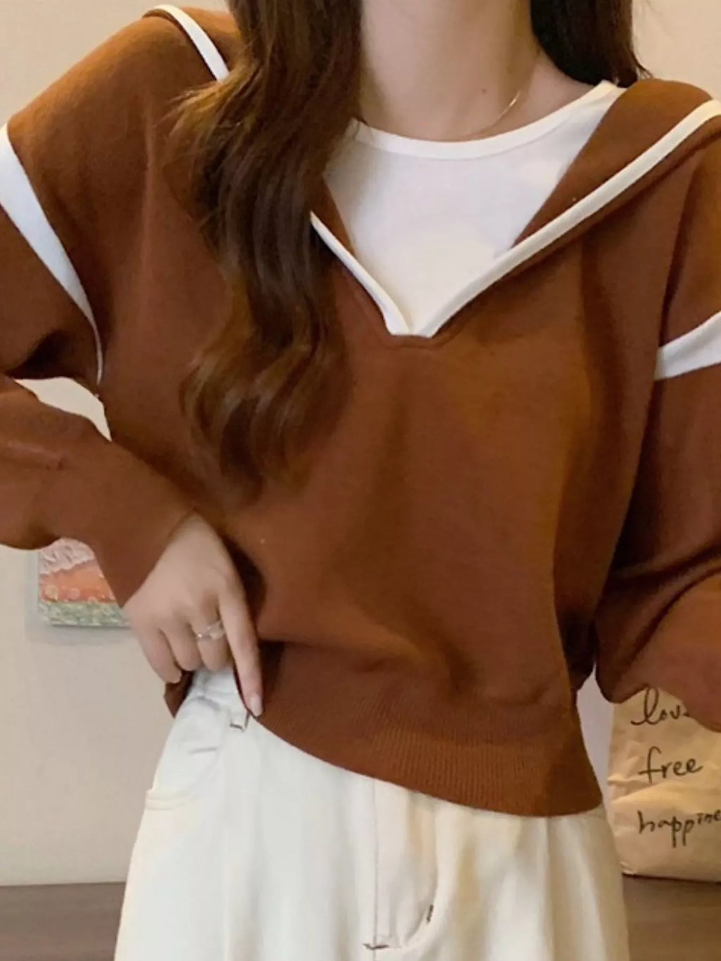Contrast Trim Hooded Sweater