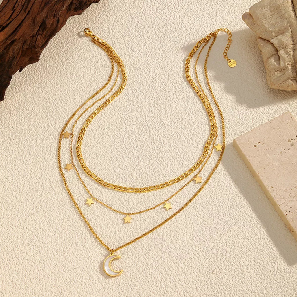 18K Gold-Plated Moon Three-Layered Necklace