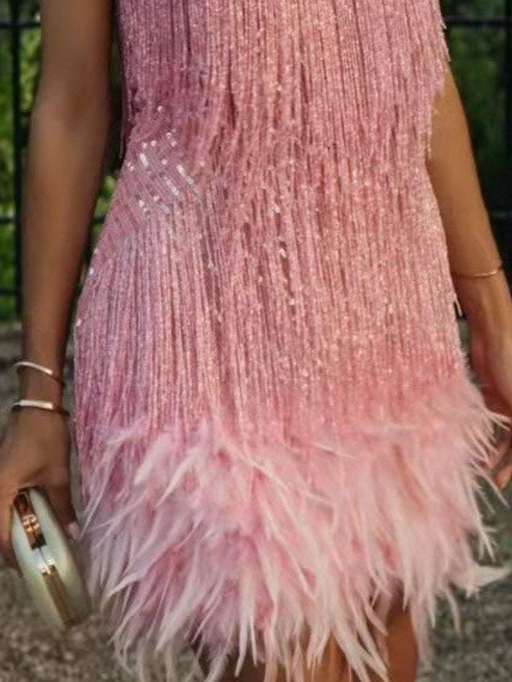 Fringe Feather Hem Mini Dress