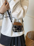 Plaid Pattern Plush Trim Crossbody Bag