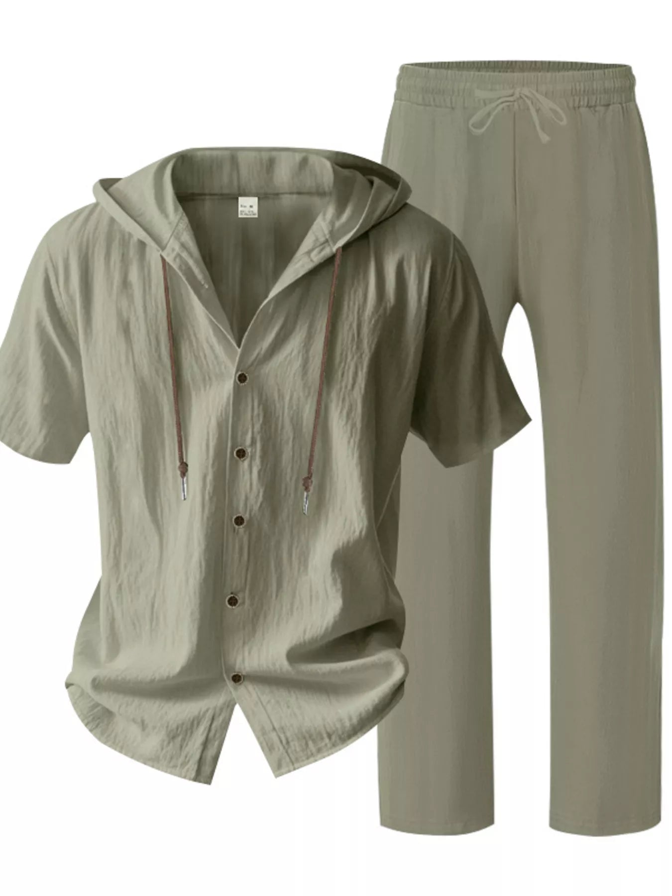 Men's Full Size Button Up Hooded Top and Pants Set Plus Size