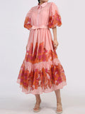 Button Front Puff Sleeve Dress