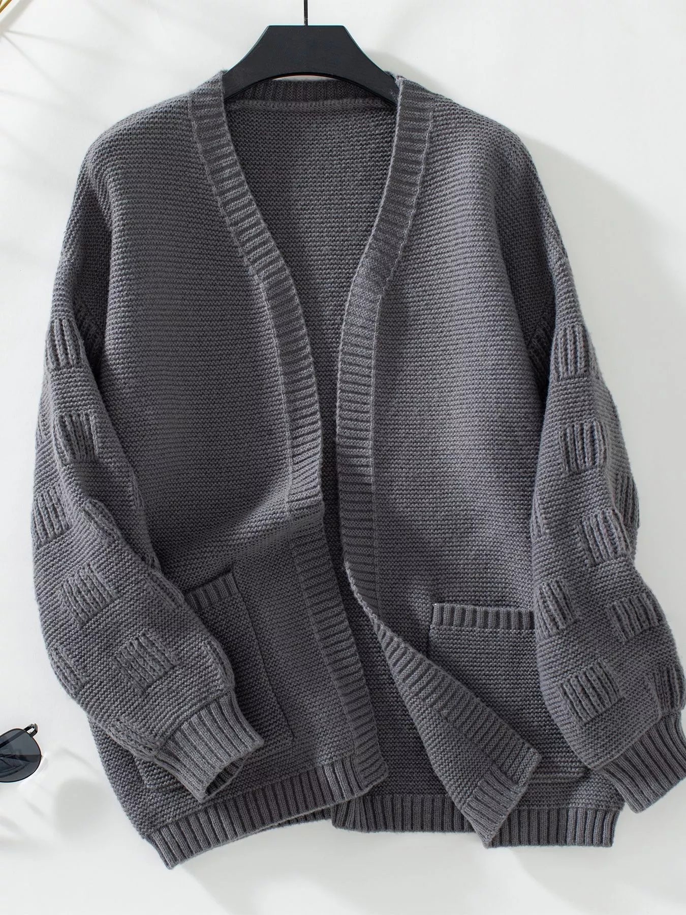 Textured Knit Open Front Cardigan