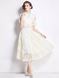 Full Size Lace Short Sleeve Midi Dress Plus Size