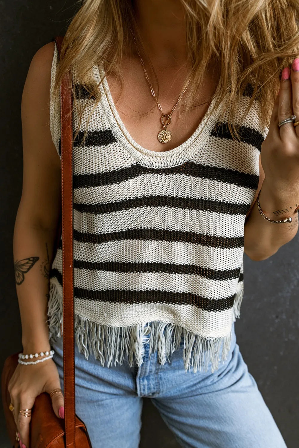 Fringe Striped Scoop Neck Tank