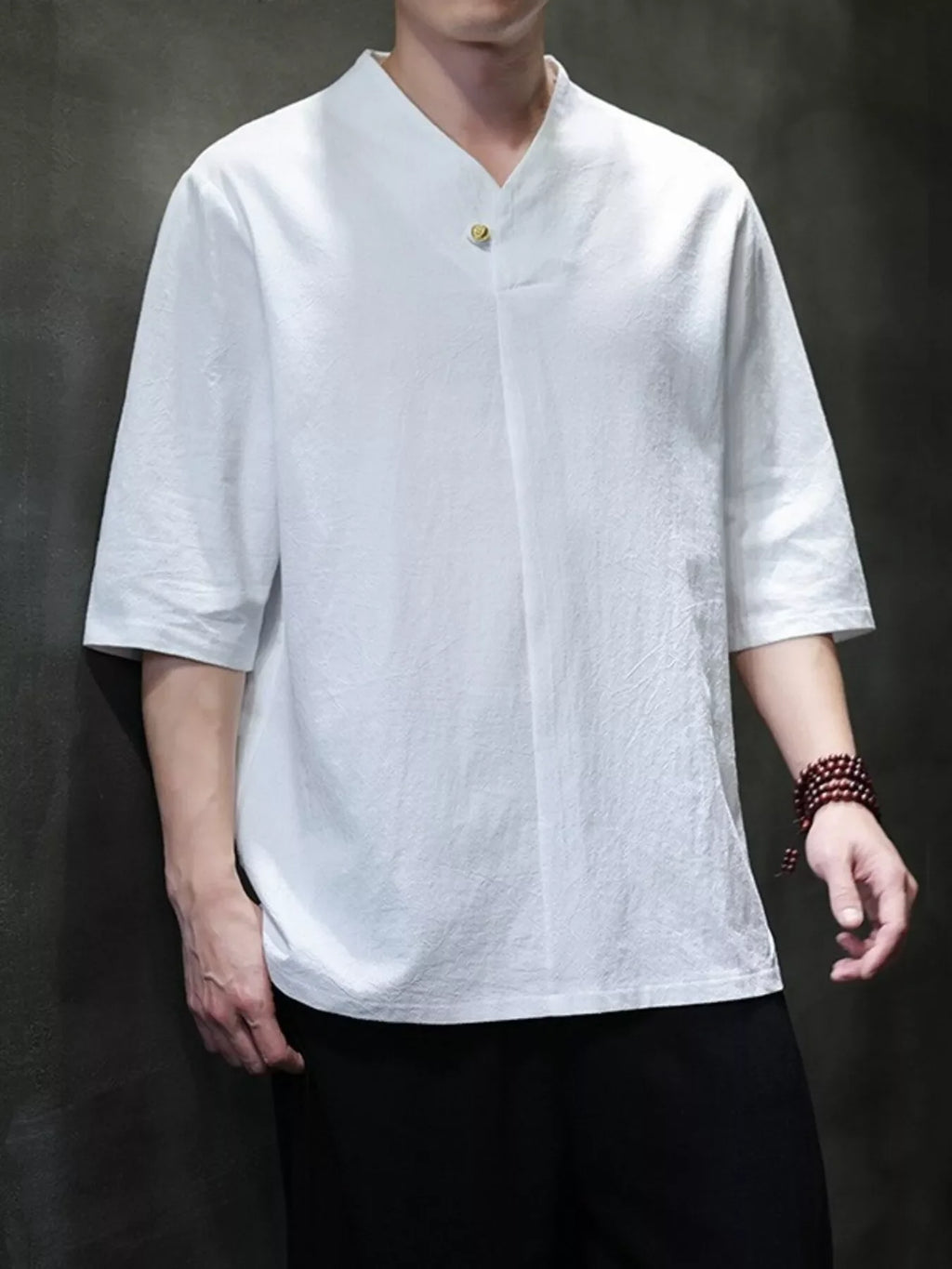 Men's Plus Size Solid Color 3/4 Sleeve Shirt