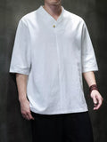 Men's Plus Size Solid Color 3/4 Sleeve Shirt