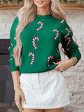 Christmas Candy Cane Holiday Drop Shoulder Sweater