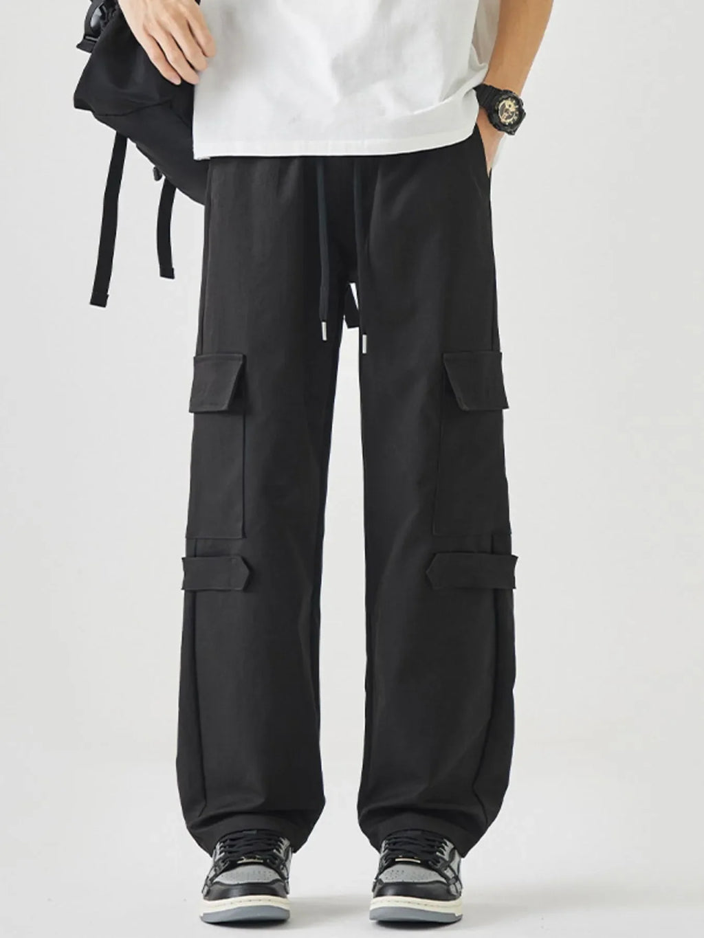 Men's Plus Size Multi-Pocket Cargo Utility Pants with Drawstring Waist