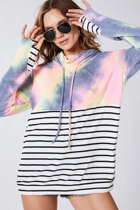 BiBi Tie Dye French Terry Cowl Neck Top