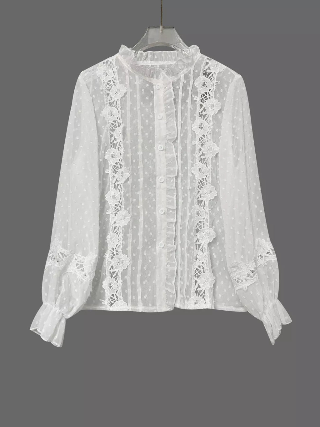 Lace Trimmed Swiss Dot Shirt