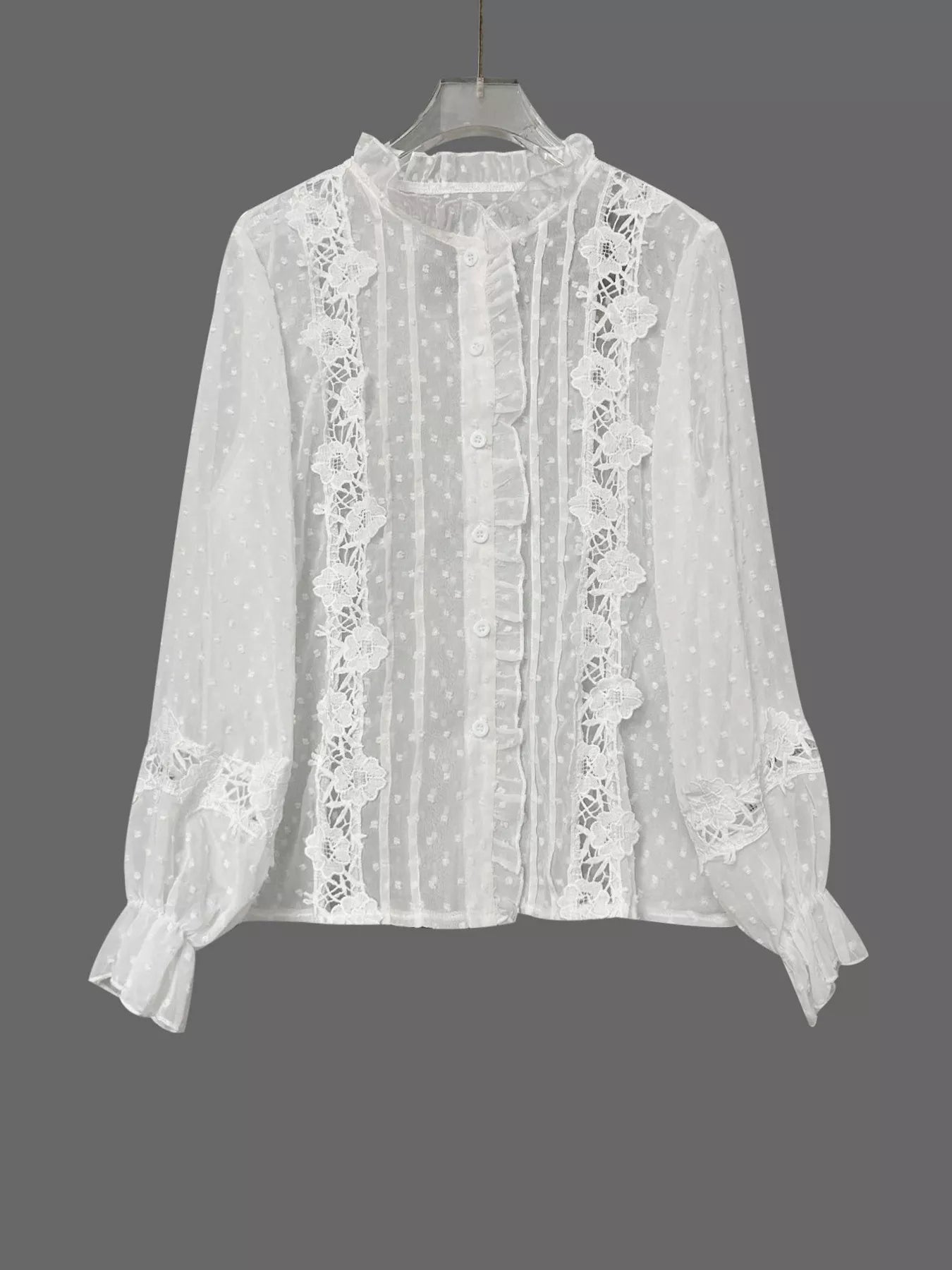 Lace Trimmed Swiss Dot Shirt