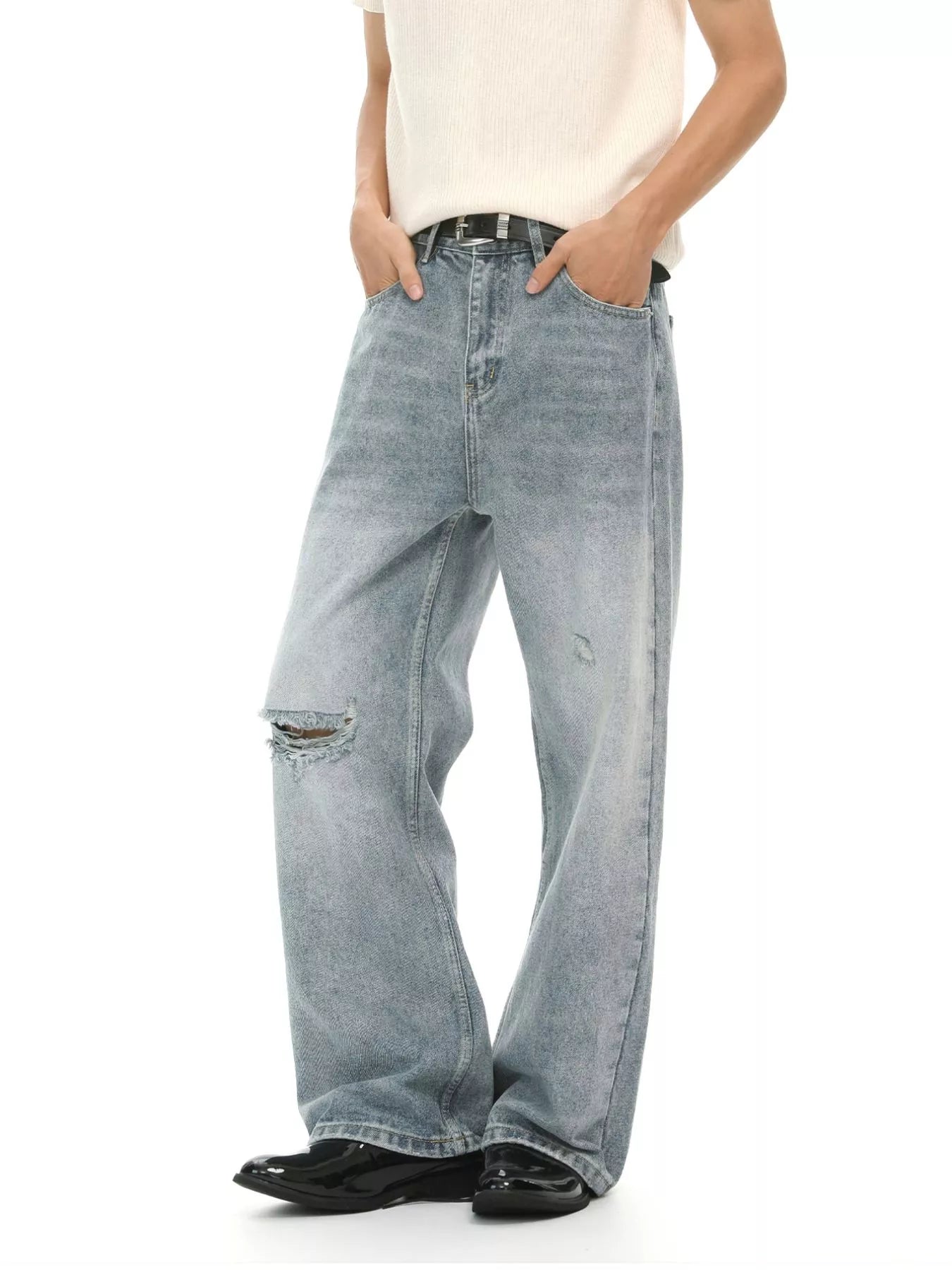 Men's Distressed Wide-Leg Jeans
