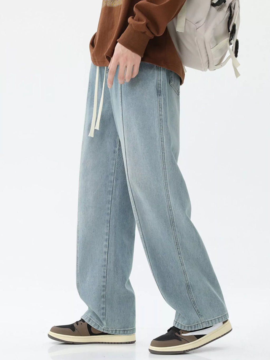 Men's Full Size Relaxed Fit Wide Leg Drawstring Jeans Plus Size