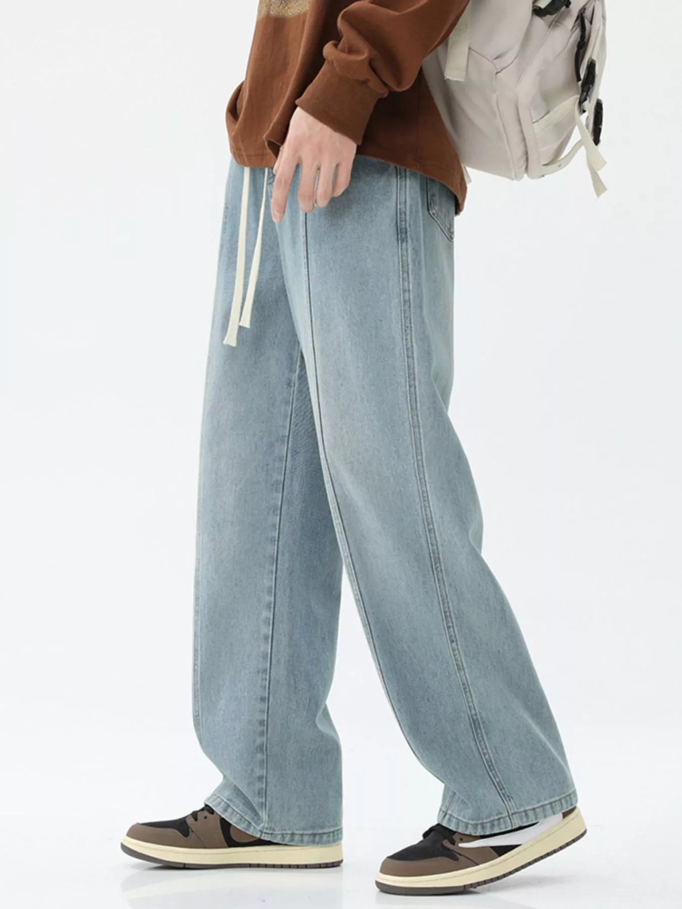 Men's Full Size Relaxed Fit Wide Leg Drawstring Jeans Plus Size