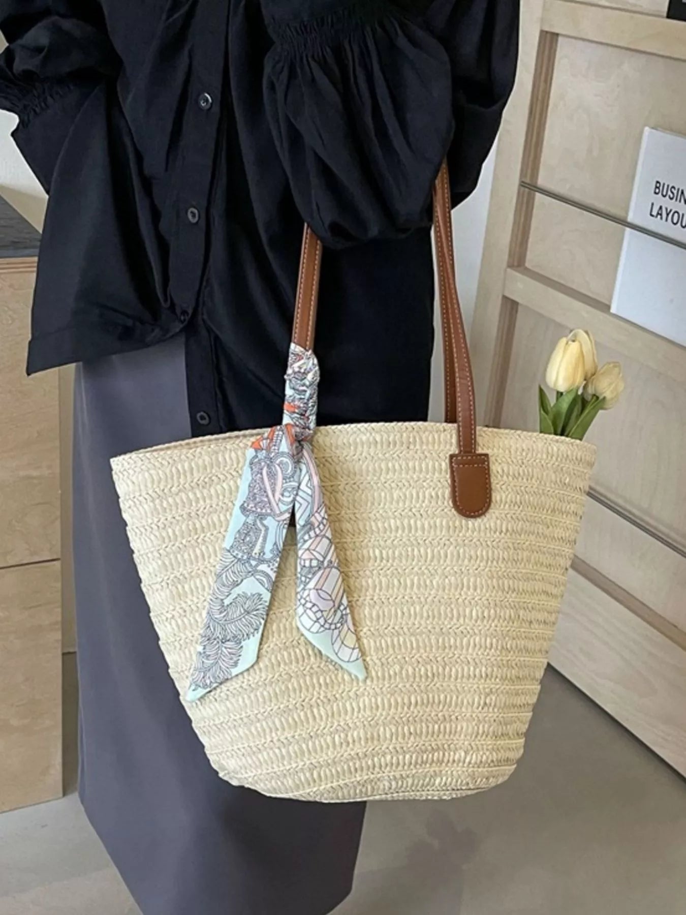 Woven Straw Shoulder Bag