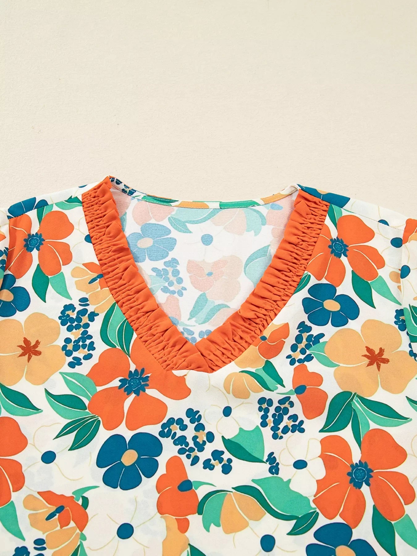 Frilled V Neck Floral Print Blouse
