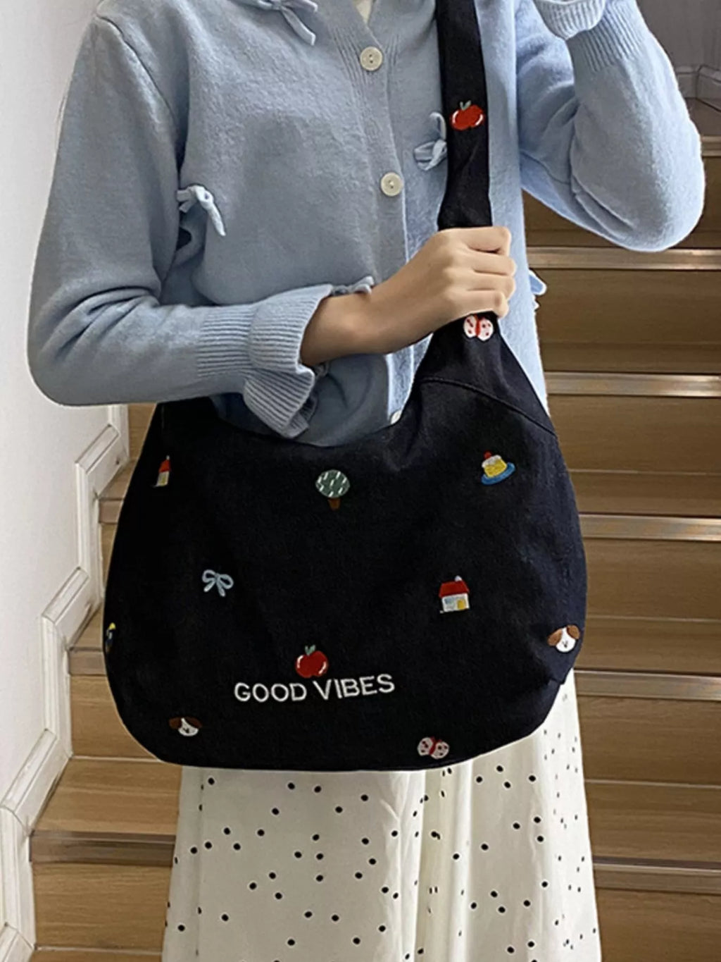 Embroidered Denim Crossbody Bag