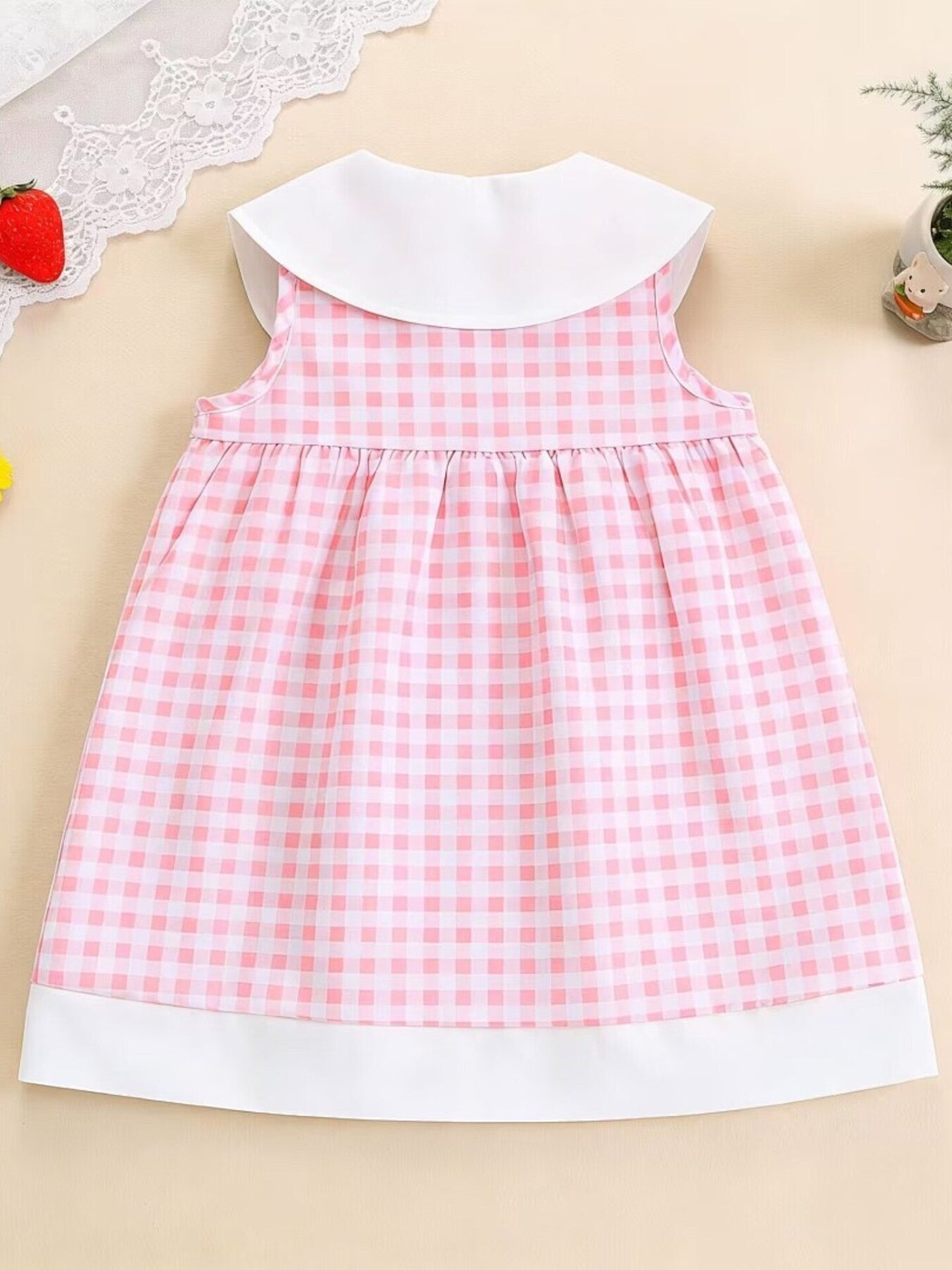 Children's Fruit Embroidered Sleeveless Plaid Dress