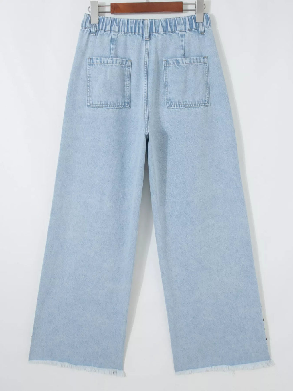 Studded Side Slit Leg Frayed Pocketed Wide Leg Jeans