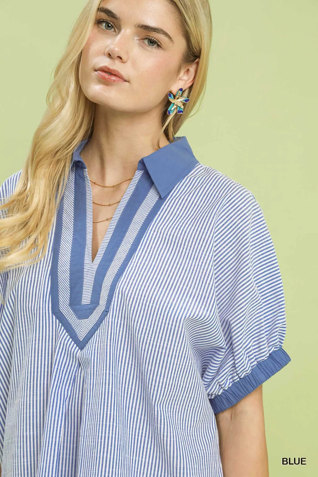 Umgee Contrast Trim Popover Stripe Top